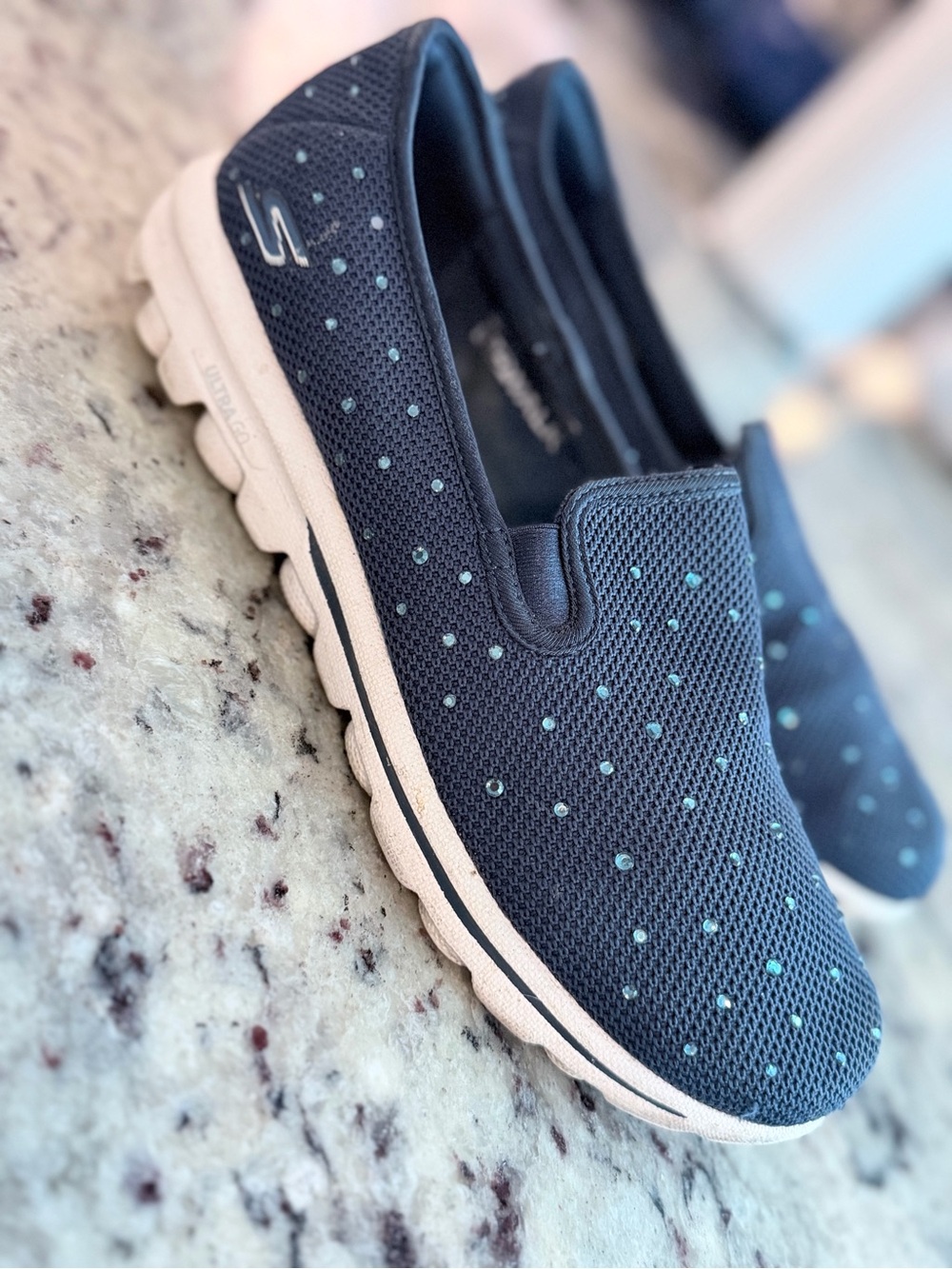 Skechers Navy Slip-On Sneakers with Mint Dot Accents